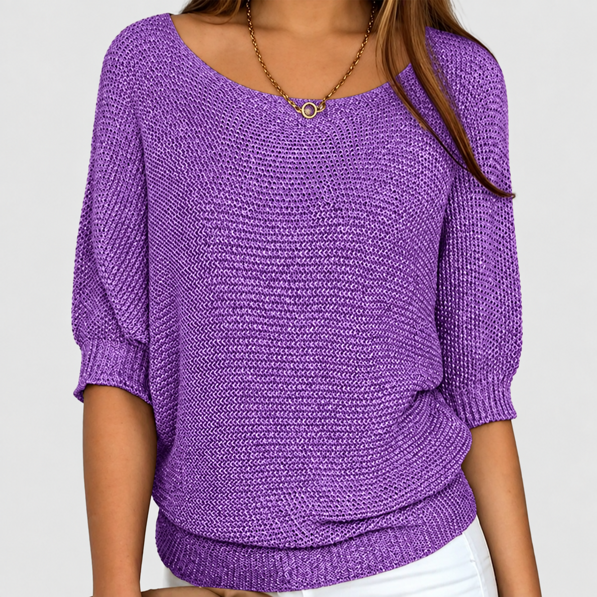 Women's Oversized Crew Neck Jumper with Textured Knit — view 5