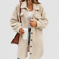 Women’s Cosy Oversized Teddy Coat with Chest Pockets – Beige – image 1