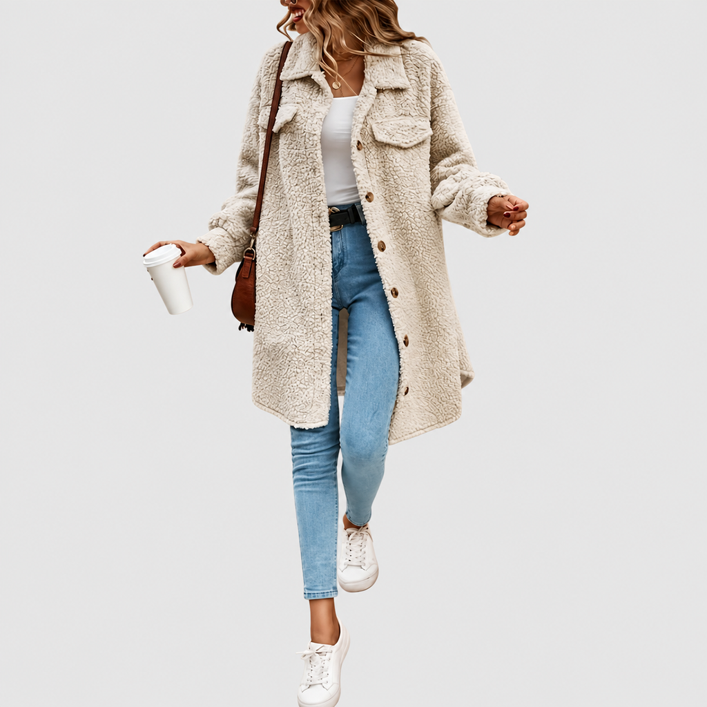Women’s Cosy Oversized Teddy Coat with Chest Pockets – image 3