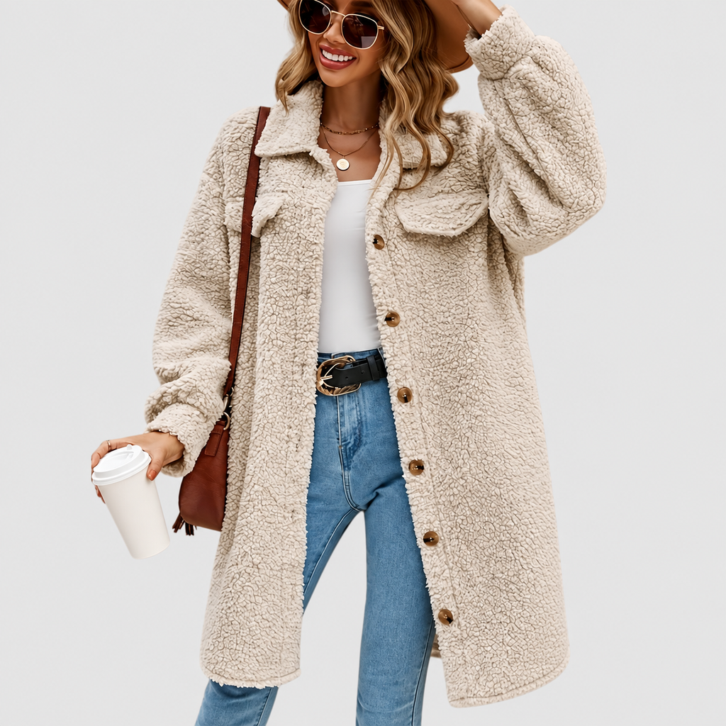 Women’s Cosy Oversized Teddy Coat with Chest Pockets – image 4