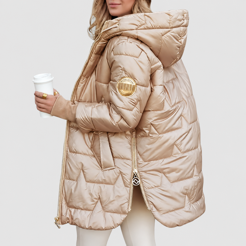Women’s Hooded Puffer Jacket with Gold-Tone Hardware and Diamond Quilting – image 2