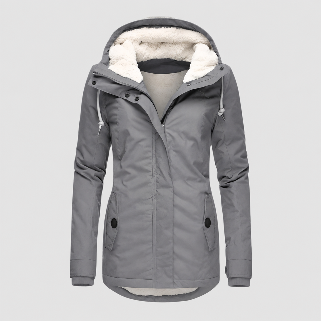 Women’s Warm Hooded Winter Jacket with Sherpa Lining – Grey – image 1