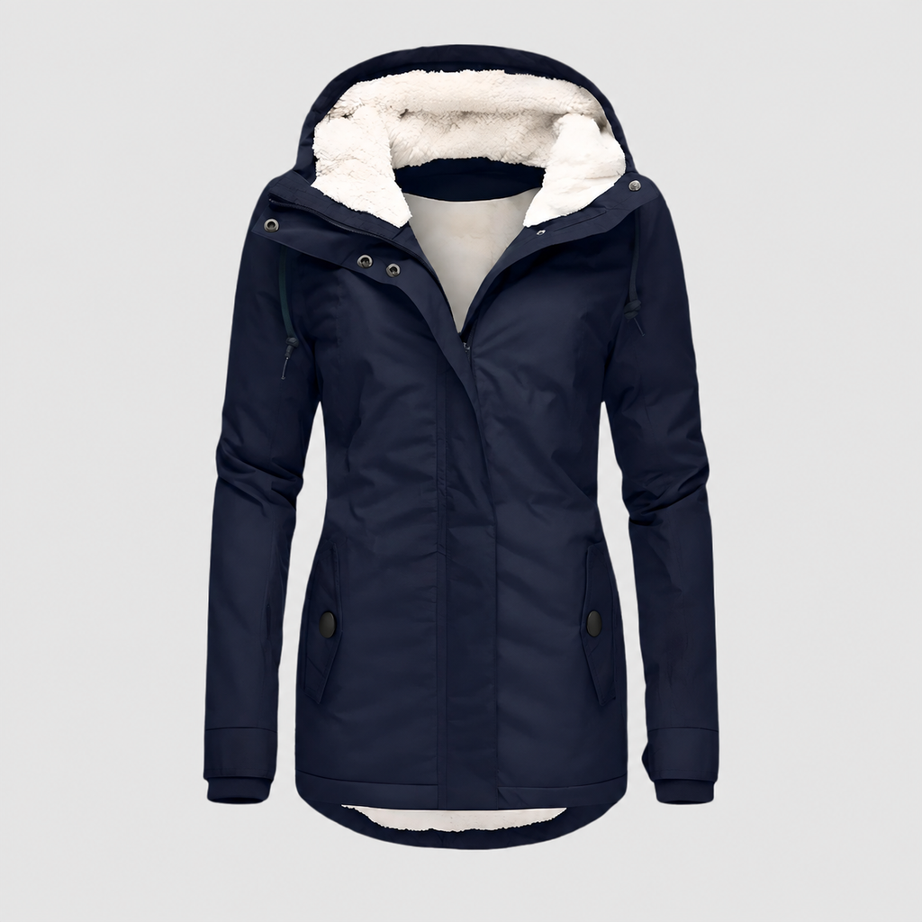 Women’s Warm Hooded Winter Jacket with Sherpa Lining – Navy Blue – image 3