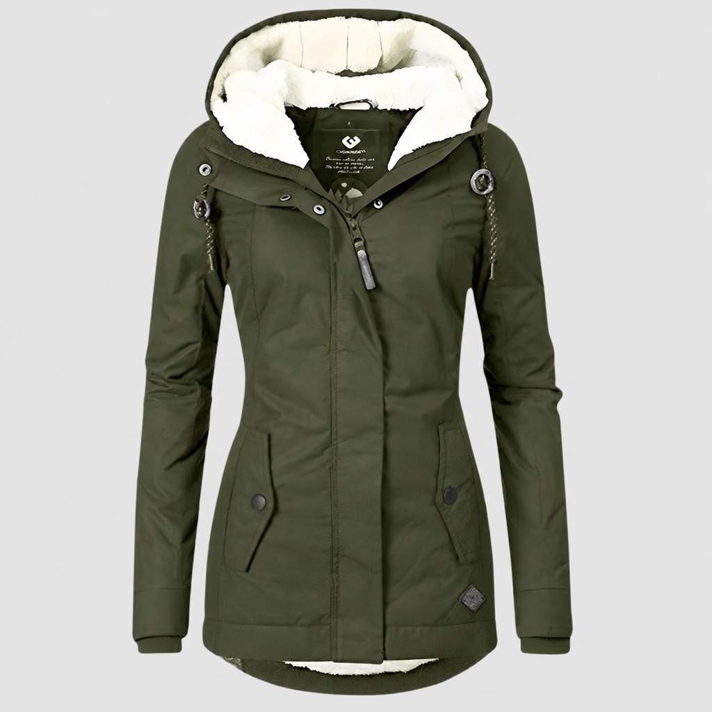 Women’s Warm Hooded Winter Jacket with Sherpa Lining – Green – image 5