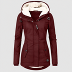 Women’s Warm Hooded Winter Jacket with Sherpa Lining – Red – image 6
