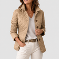 Women’s Classic Diamond Quilted Jacket with Check Cuff Lining – Khaki – image 1