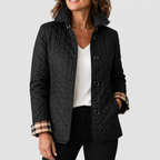 Women’s Classic Diamond Quilted Jacket with Check Cuff Lining – Black – image 5