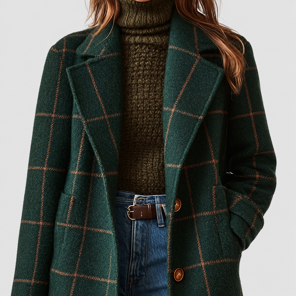 Women’s Timeless Check Coat with Wide Collar – image 2