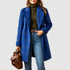 Women’s Timeless Check Coat with Wide Collar – Blue – image 5
