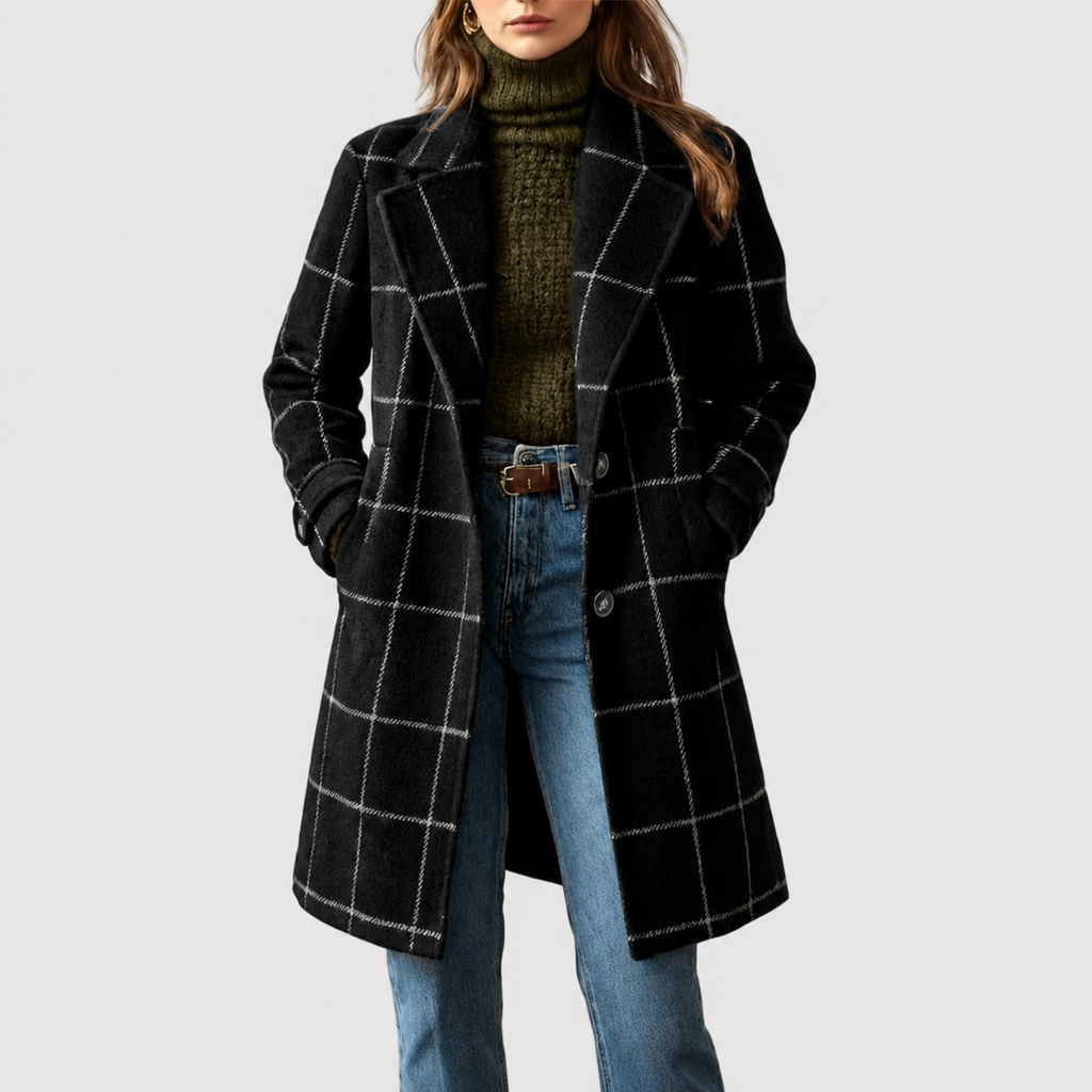 Women’s Timeless Check Coat with Wide Collar – Black – image 6