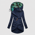 Women’s Fitted Zip-Up Hooded Jacket with Tropical Print Hood Lining – Navy – image 1