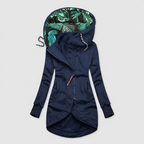 Women’s Fitted Zip-Up Hooded Jacket with Tropical Print Hood Lining – Navy – image 1