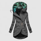 Women’s Fitted Zip-Up Hooded Jacket with Tropical Print Hood Lining – Grey – image 2