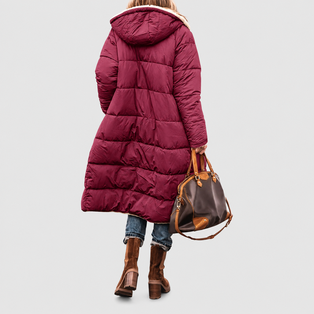 Women’s Long Reversible Puffer Coat with Sherpa Lining and Hood – image 9