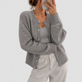 Women’s Soft Knit Cardigan with Round Neckline and Ribbed Cuffs – Grey – image 1
