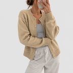 Women’s Soft Knit Cardigan with Round Neckline and Ribbed Cuffs – Beige – image 7
