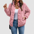 Women’s Cosy Ribbed Puffer Jacket with Stand Collar and Side Pockets – Pink – image 1