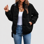 Women’s Cosy Ribbed Puffer Jacket with Stand Collar and Side Pockets – Black – image 4