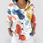 Women's Printed Button-Front Hooded Cardigan in Beige — view 3