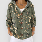 Women's Printed Button-Front Hooded Cardigan in Dark Green — view 4
