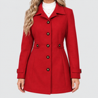 Women's Overcoat with Button Front and Fitted Waist in Red — view 5