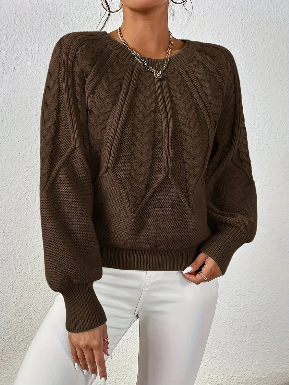Lowri | Women's Cable Knit Jumper with Puff Sleeves