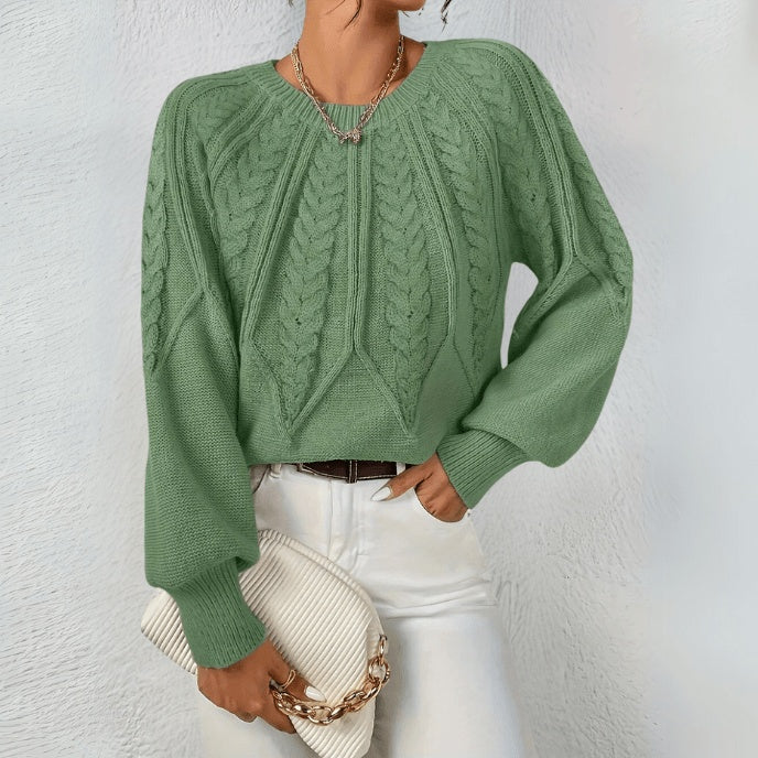 Lowri | Women's Cable Knit Jumper with Puff Sleeves