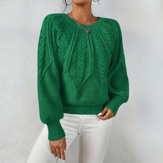 Lowri | Women's Cable Knit Jumper with Puff Sleeves