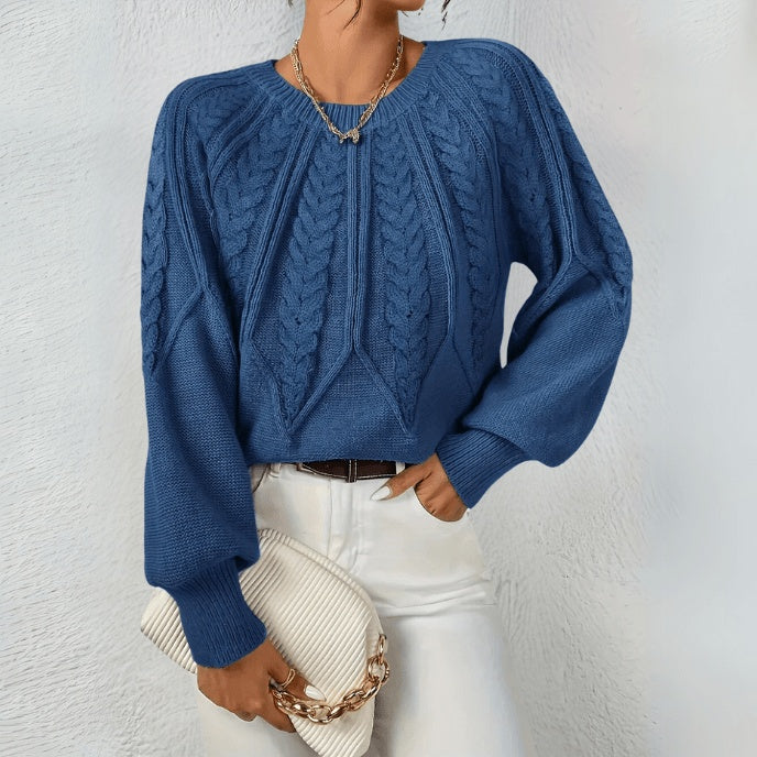 Lowri | Women's Cable Knit Jumper with Puff Sleeves