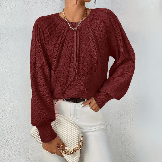 Lowri | Women's Cable Knit Jumper with Puff Sleeves