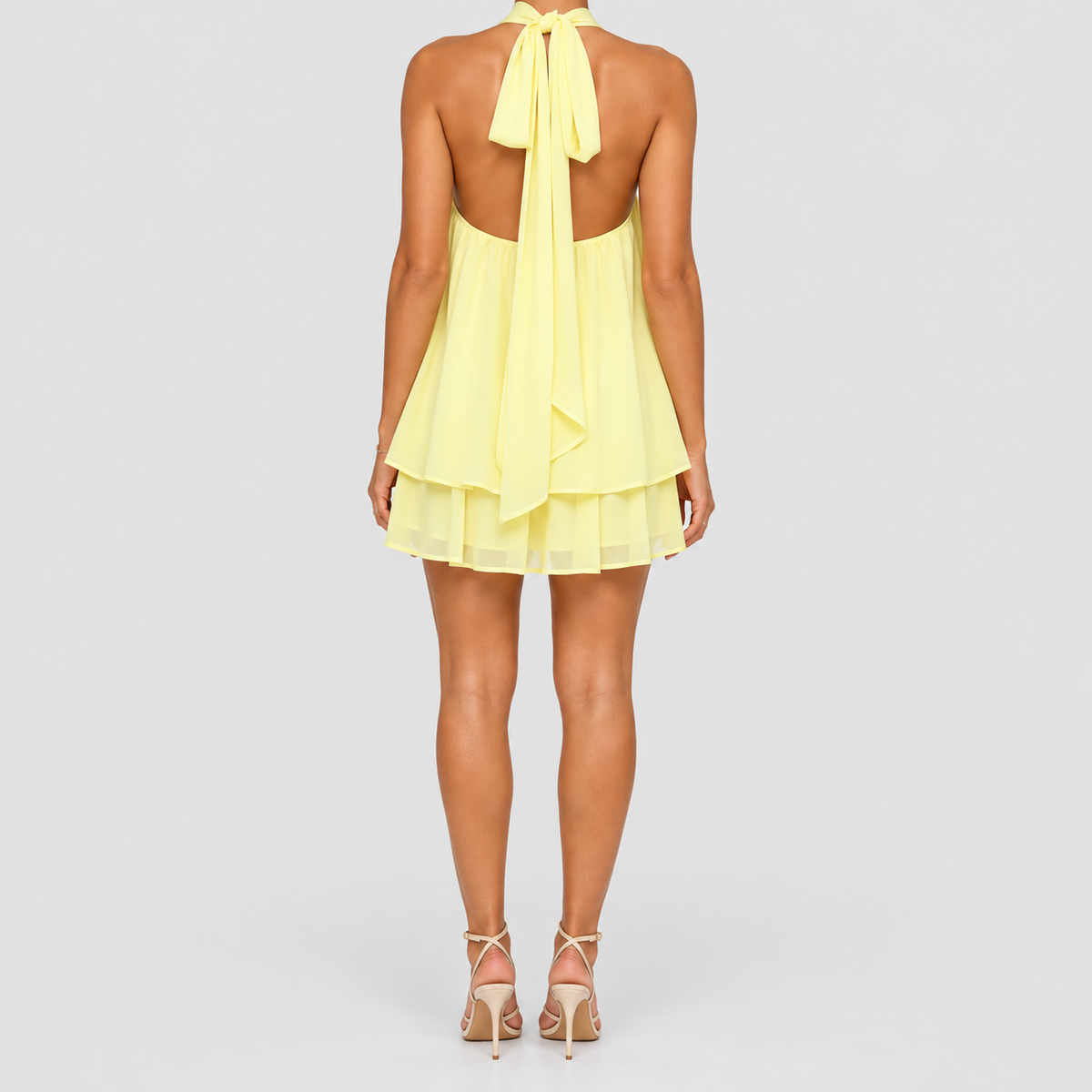 Women's Halter Mini Dress with Tiered Hem — view 4