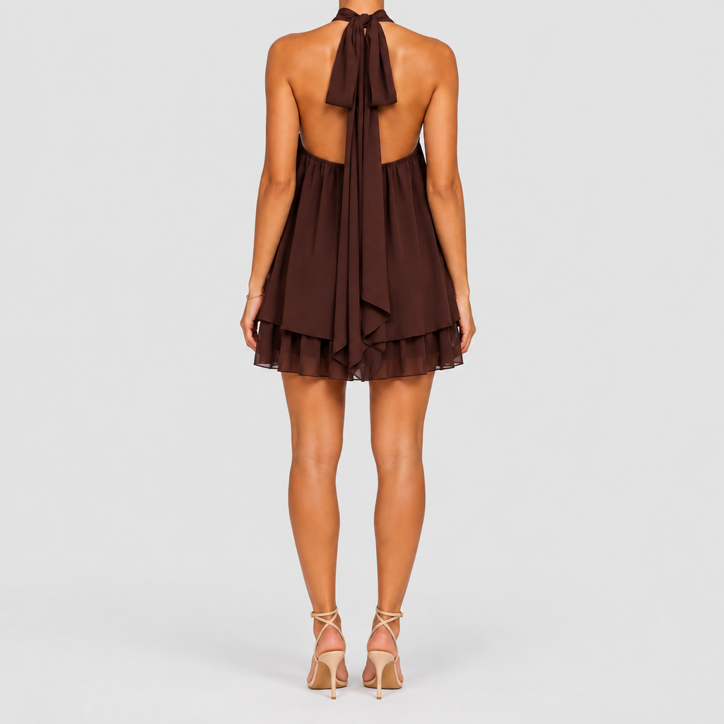Women's Halter Mini Dress with Tiered Hem — view 6