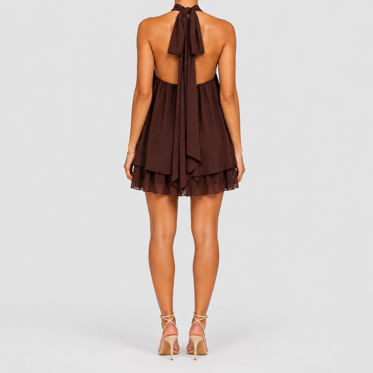 Women's Halter Mini Dress with Tiered Hem — view 6