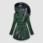 Women's Quilted Zip-Up Hooded Puffer Coat with Faux Fur Lining in Dark Green — view 3