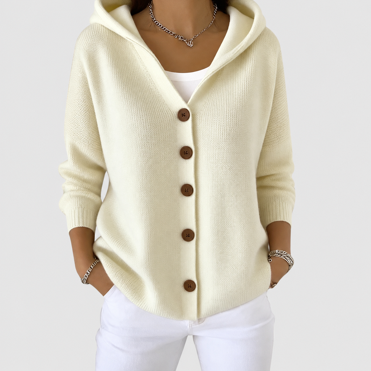 Women's Oversized Knit Cardigan in Beige — view 4