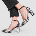 Women's Zebra Print Heels with Ankle Strap and Block Heel in Zebra — view 1
