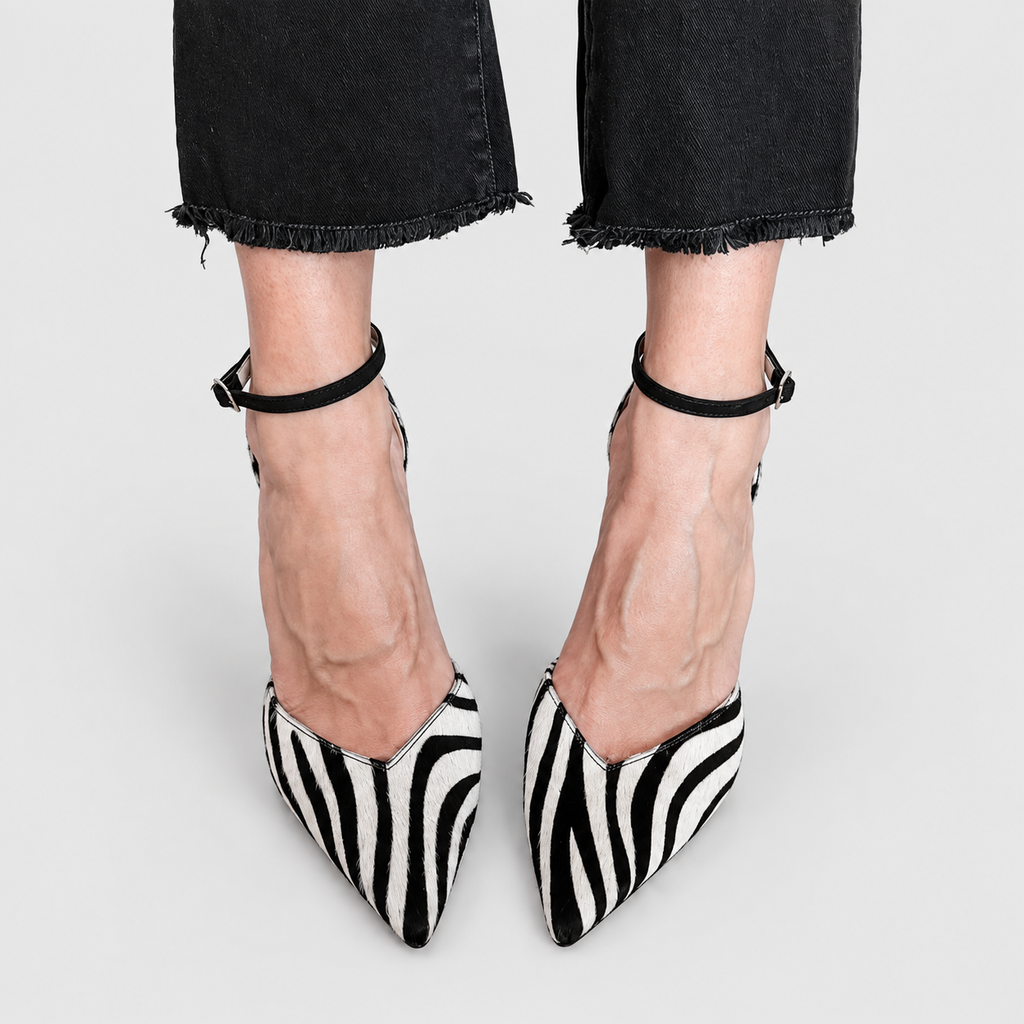 Women's Zebra Print Heels with Ankle Strap and Block Heel — view 2