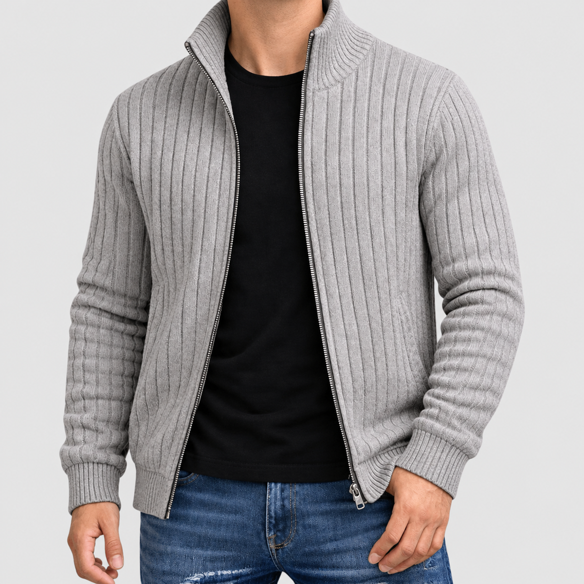 Men's Ribbed Knit Full-Zip Cardigan — view 1
