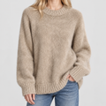 Women's Relaxed Fit Fluffy Knit Jumper with Crew Neck and Long Sleeves in Beige — view 1