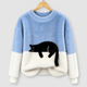 Maisie | Women's Black Cat Print Oversized Fuzzy Knit Jumper