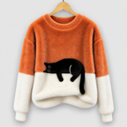 Women's Black Cat Print Oversized Fuzzy Knit Jumper — view 3