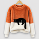 Maisie | Women's Black Cat Print Oversized Fuzzy Knit Jumper