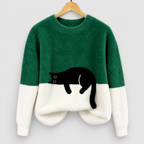 Women's Black Cat Print Oversized Fuzzy Knit Jumper — view 4