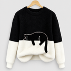 Women's Black Cat Print Oversized Fuzzy Knit Jumper — view 5