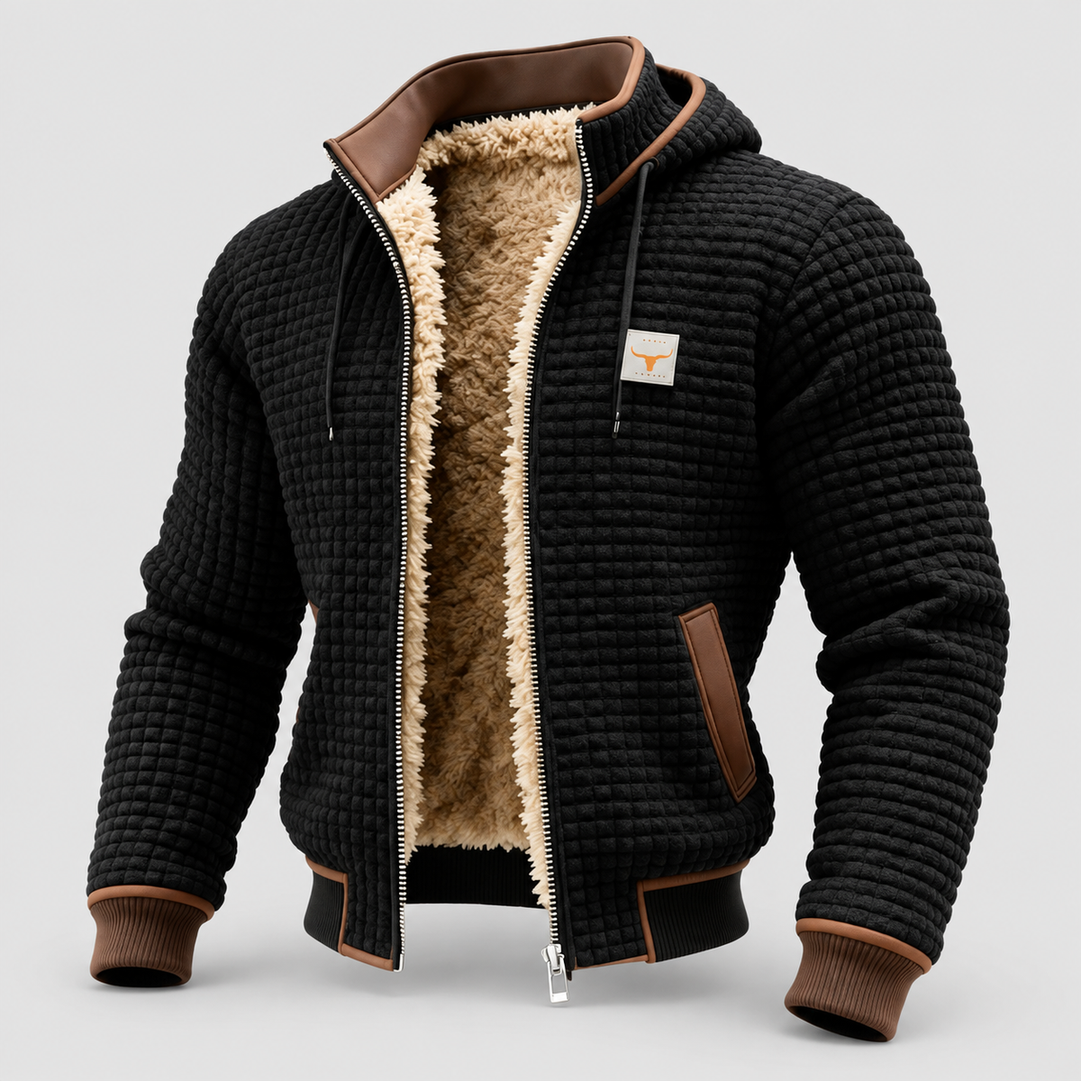 Men's Quilted Fleece-Lined Jacket in Black — view 2