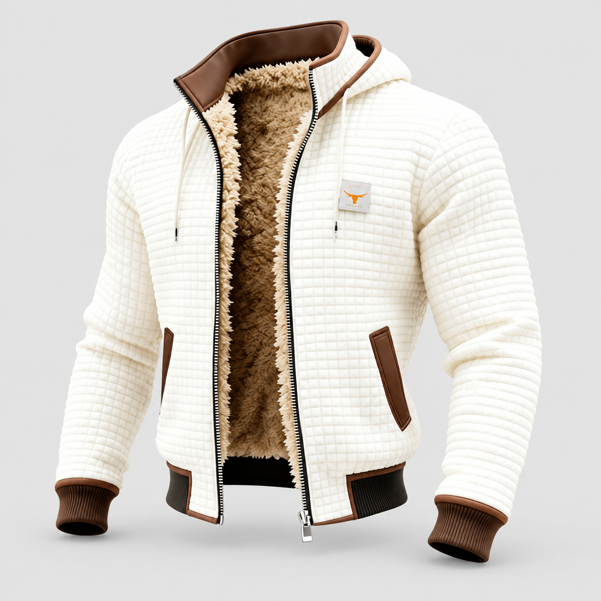 Men's Quilted Fleece-Lined Jacket in White — view 3