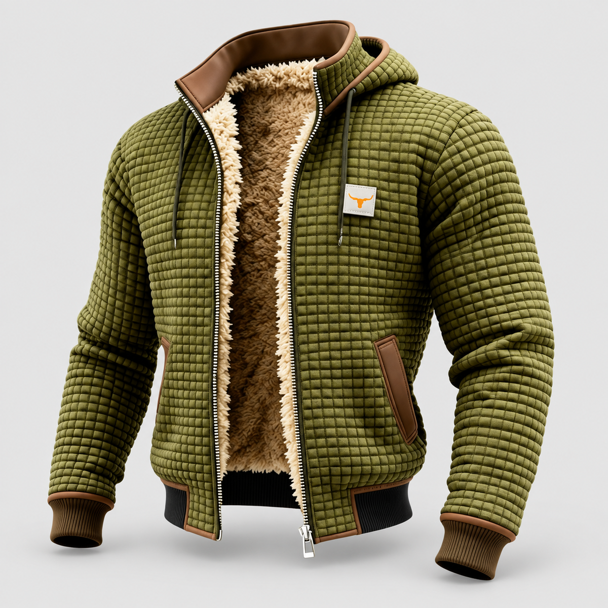 Men's Quilted Fleece-Lined Jacket in Green — view 4