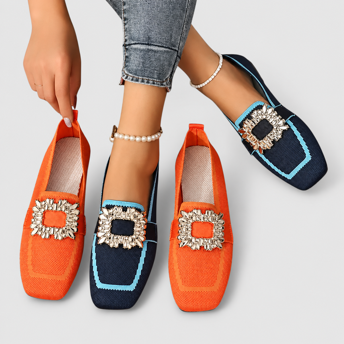 Women's Square-Toe Loafers with Embellished Buckle — view 2