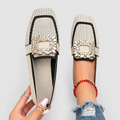 Women's Square-Toe Loafers with Embellished Buckle in Beige — view 6