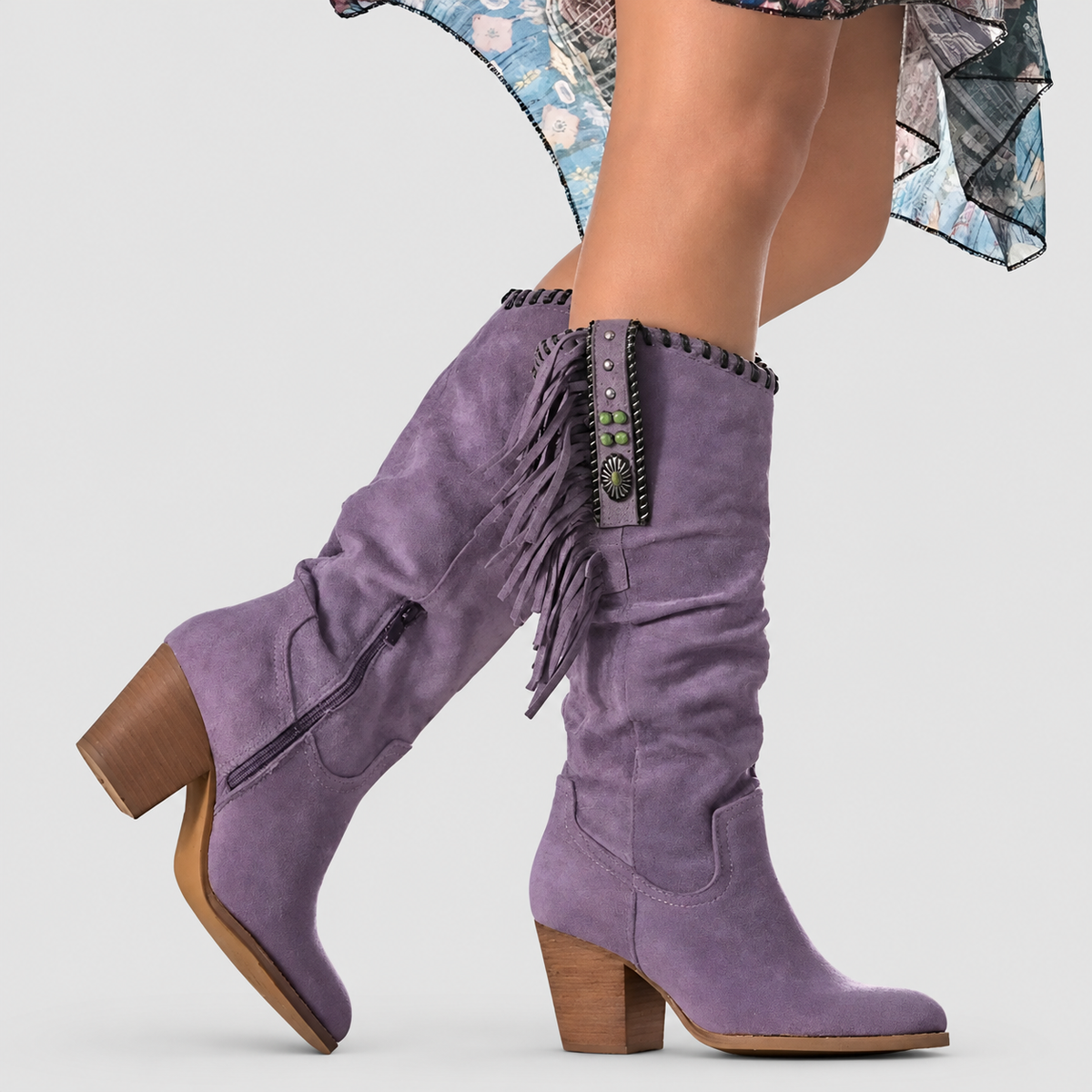 Women's Slouch Cowboy Boots with Fringe Detail — view 2